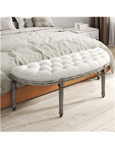 HOMCOM Ottoman Footstool, Half-Circle End Bench, Cream White 831-228V02 2