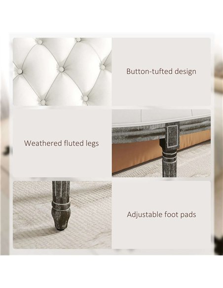HOMCOM Ottoman Footstool, Half-Circle End Bench with Tufted Padded Seat and Brushed Wood Base, Antique Accents, Cream White 831- - pic 71238 | FastDaddyshop