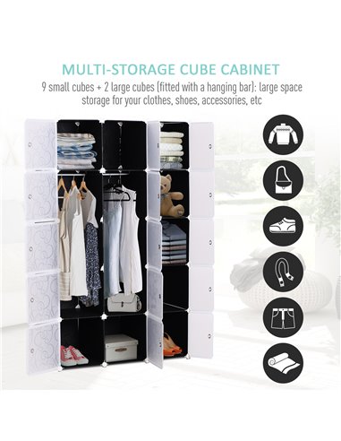 HOMCOM Cube DIY Wardrobe Portable Interlocking Plastic Modular Closet Bedroom Clothes Organiser Storage Cabinet