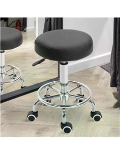 HOMCOM PU Leather Height Adjustable Swivel Salon Stool Black 700-093V70 2