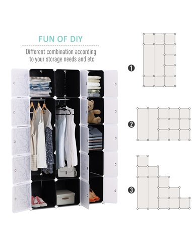 HOMCOM Cube DIY Wardrobe Portable Interlocking Plastic Modular Closet Bedroom Clothes Organiser Storage Cabinet