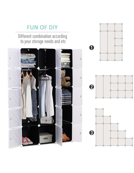 HOMCOM Cube DIY Wardrobe Portable Interlocking Plastic Modular Closet Bedroom Clothes Organiser Storage Cabinet - pic 7125 | FastDaddyshop