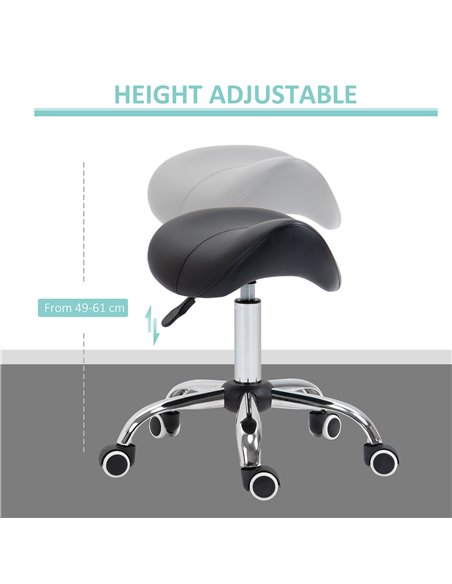 HOMCOM Cosmetic Stool 360° Rotate Height Adjustable Salon Massage Spa Chair Hydraulic Rolling Faux Leather Saddle Stool Mobility - pic 71254 | FastDaddyshop