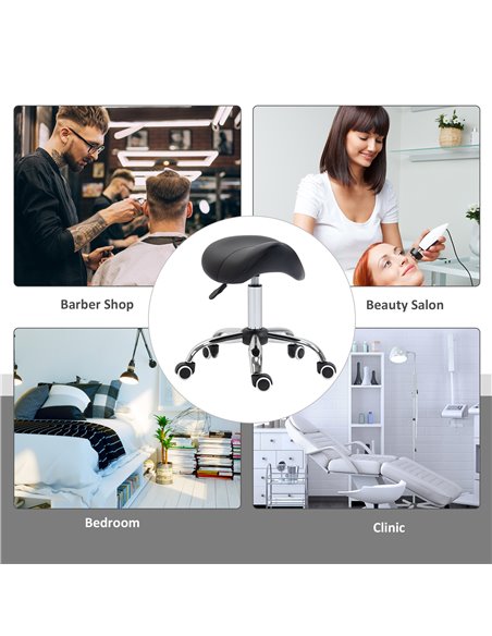 HOMCOM Cosmetic Stool 360° Rotate Height Adjustable Salon Massage Spa Chair Hydraulic Rolling Faux Leather Saddle Stool Mobility - pic 71255 | FastDaddyshop