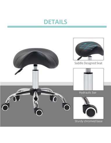 HOMCOM Cosmetic Stool 360° Rotate Height Adjustable Salon Massage Spa Chair Hydraulic Rolling Faux Leather Saddle Stool Mobility