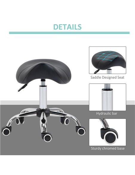 HOMCOM Cosmetic Stool 360° Rotate Height Adjustable Salon Massage Spa Chair Hydraulic Rolling Faux Leather Saddle Stool Mobility - pic 71256 | FastDaddyshop