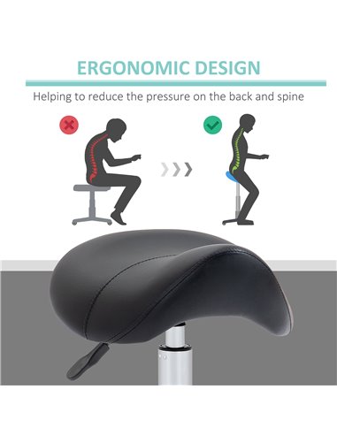 HOMCOM Cosmetic Stool 360° Rotate Height Adjustable Salon Massage Spa Chair Hydraulic Rolling Faux Leather Saddle Stool Mobility