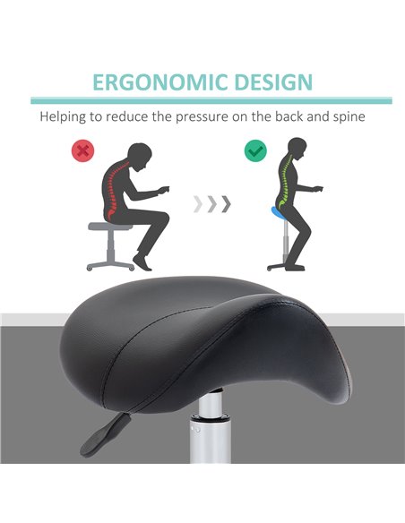 HOMCOM Cosmetic Stool 360° Rotate Height Adjustable Salon Massage Spa Chair Hydraulic Rolling Faux Leather Saddle Stool Mobility - pic 71257 | FastDaddyshop