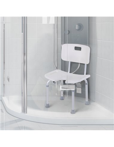 HOMCOM 8-Level Height Adjustable Bath Stool Spa Shower Chair Aluminum w/ Non-Slip Feet and Handle, Load Capacity 136kg 713-046