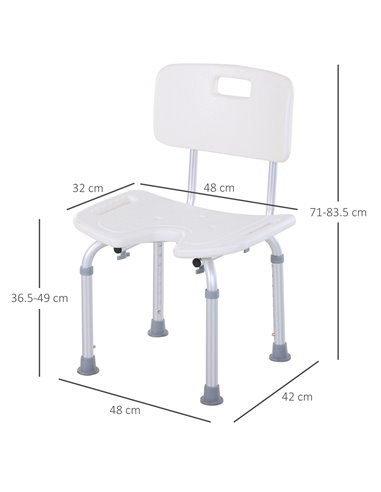 HOMCOM 8-Level Height Adjustable Bath Stool Spa Shower Chair Aluminum w/ Non-Slip Feet and Handle, Load Capacity 136kg 713-046