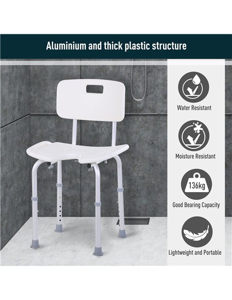 HOMCOM 8-Level Height Adjustable Bath Stool Spa Shower Chair Aluminum w/ Non-Slip Feet and Handle, Load Capacity 136kg 713-046 - pic 71274 | FastDaddyshop