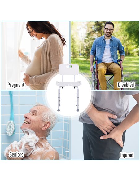 HOMCOM 8-Level Height Adjustable Bath Stool Spa Shower Chair Aluminum w/ Non-Slip Feet and Handle, Load Capacity 136kg 713-046 - pic 71275 | FastDaddyshop
