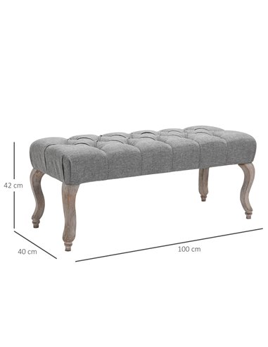 HOMCOM Tufted Upholstered Accent Bench Window Seat Bed End Stool Fabric Ottoman for Living Room, Bedroom, Hallway 838-065