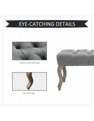 HOMCOM Tufted Upholstered Accent Bench Window Seat Bed End Stool Fabric Ottoman for Living Room, Bedroom, Hallway 838-065