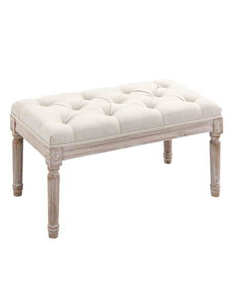 HOMCOM Tufted Ottoman Bench, Linen-Touch Fabric Footstool, Beige 838-160CW - pic 71305 | FastDaddyshop