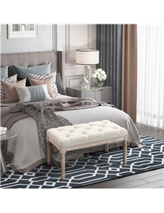 HOMCOM Tufted Ottoman Bench, Linen-Touch Fabric Footstool, Beige 838-160CW 2