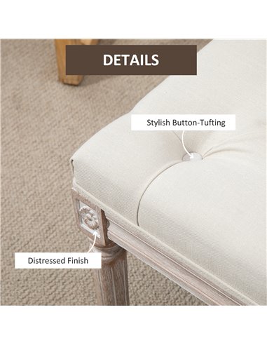 HOMCOM Tufted Ottoman Bench, Linen-Touch Fabric Footstool, Upholstered Accent Seat for Lounge, Bedroom, Corridor, Beige 838-160C