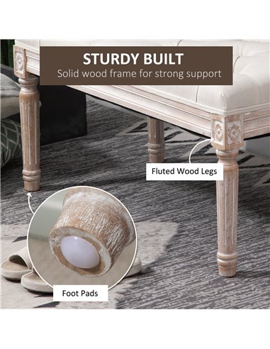 HOMCOM Tufted Ottoman Bench, Linen-Touch Fabric Footstool, Upholstered Accent Seat for Lounge, Bedroom, Corridor, Beige 838-160C