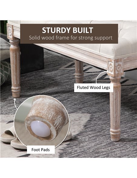 HOMCOM Tufted Ottoman Bench, Linen-Touch Fabric Footstool, Upholstered Accent Seat for Lounge, Bedroom, Corridor, Beige 838-160C - pic 71309 | FastDaddyshop