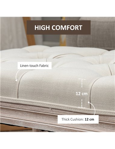 HOMCOM Tufted Ottoman Bench, Linen-Touch Fabric Footstool, Upholstered Accent Seat for Lounge, Bedroom, Corridor, Beige 838-160C