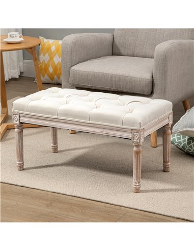 HOMCOM Tufted Ottoman Bench, Linen-Touch Fabric Footstool, Upholstered Accent Seat for Lounge, Bedroom, Corridor, Beige 838-160C