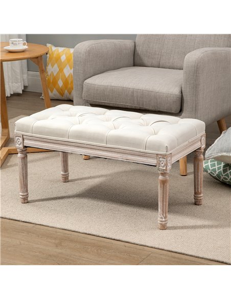 HOMCOM Tufted Ottoman Bench, Linen-Touch Fabric Footstool, Upholstered Accent Seat for Lounge, Bedroom, Corridor, Beige 838-160C - pic 71311 | FastDaddyshop