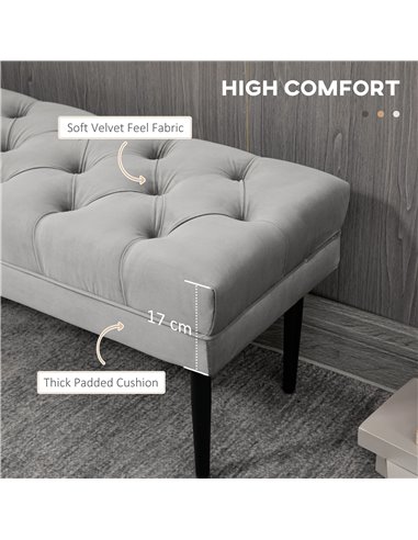 HOMCOM Upholstered Entryway Bench, Button Tufted Window Seat, Accent Stool for Living Room, Bedroom, Hallway, Grey 837-186
