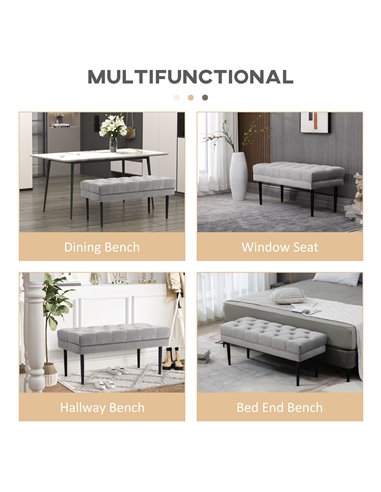 HOMCOM Upholstered Entryway Bench, Button Tufted Window Seat, Accent Stool for Living Room, Bedroom, Hallway, Grey 837-186