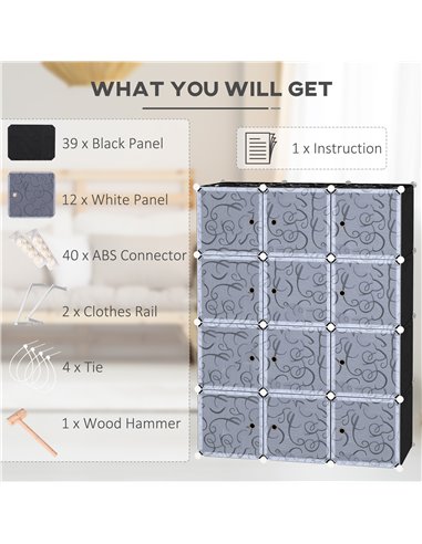 HOMCOM DIY Wardrobe Portable Interlocking Plastic Modular Closet Bedroom Clothes Storage Cabinet Cube Organiser