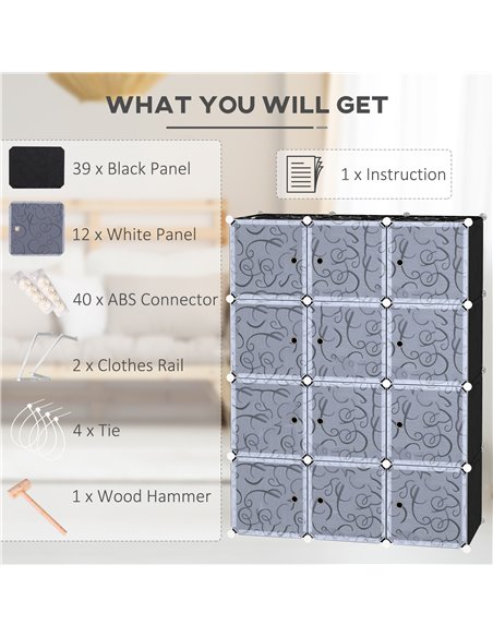 HOMCOM DIY Wardrobe Portable Interlocking Plastic Modular Closet Bedroom Clothes Storage Cabinet Cube Organiser - pic 7132 | FastDaddyshop