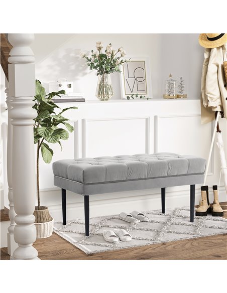 HOMCOM Upholstered Entryway Bench, Button Tufted Window Seat, Accent Stool for Living Room, Bedroom, Hallway, Grey 837-186 - pic 71320 | FastDaddyshop