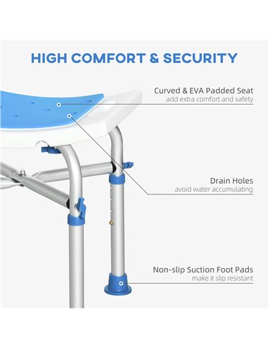 HOMCOM Adjustable Shower Chair, Padded Stool for Elderly & Disabled, Non-slip & Handle, Blue. 713-115BU