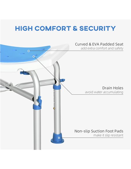 HOMCOM Adjustable Shower Chair, Padded Stool for Elderly & Disabled, Non-slip & Handle, Blue. 713-115BU - pic 71326 | FastDaddyshop