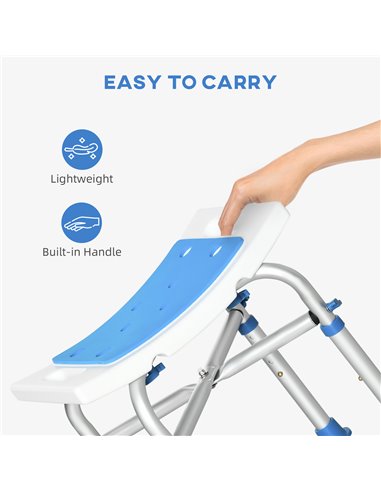 HOMCOM Adjustable Shower Chair, Padded Stool for Elderly & Disabled, Non-slip & Handle, Blue. 713-115BU
