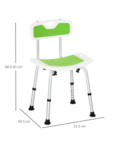 HOMCOM Shower Chair, 6-Level Height Adjustable Shower Stool with Backrest, Curved Seat, Anti-slip Foot Pads, 136kg Capacity, Gre