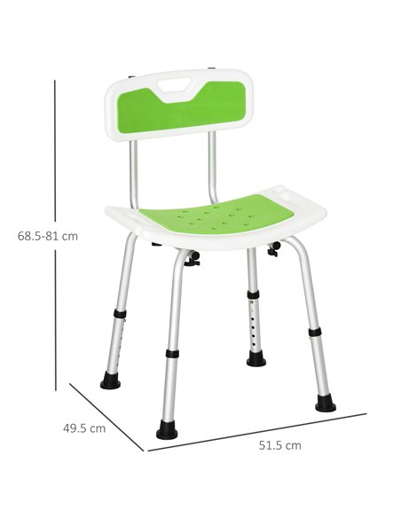 HOMCOM Shower Chair, 6-Level Height Adjustable Shower Stool with Backrest, Curved Seat, Anti-slip Foot Pads, 136kg Capacity, Gre - pic 71334 | FastDaddyshop