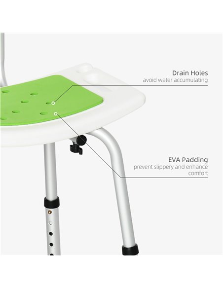 HOMCOM Shower Chair, 6-Level Height Adjustable Shower Stool with Backrest, Curved Seat, Anti-slip Foot Pads, 136kg Capacity, Gre - pic 71335 | FastDaddyshop