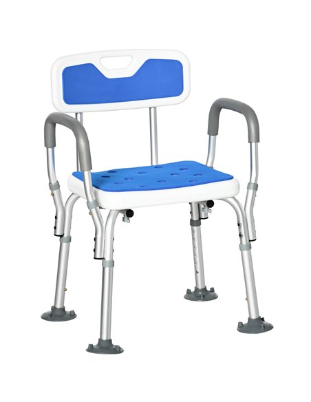 HOMCOM Shower Stools Shower Seat for Elderly and Disabled, EVA Padded, Height Adjustable with Back and Arms, 4 Suction Foot Pads - pic 71341 | FastDaddyshop
