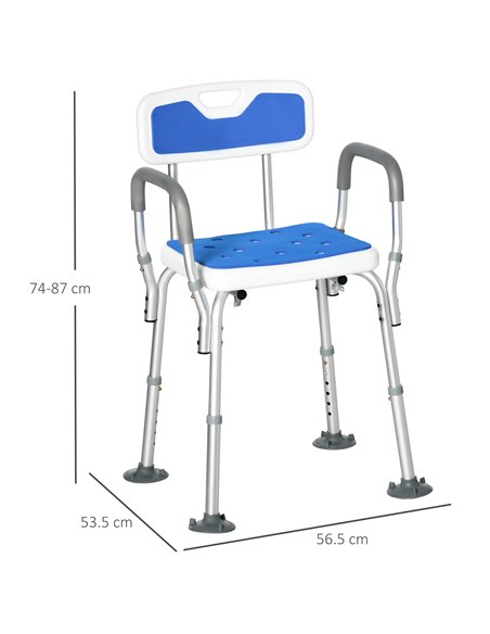 HOMCOM Shower Stools Shower Seat for Elderly and Disabled, EVA Padded, Height Adjustable with Back and Arms, 4 Suction Foot Pads - pic 71343 | FastDaddyshop