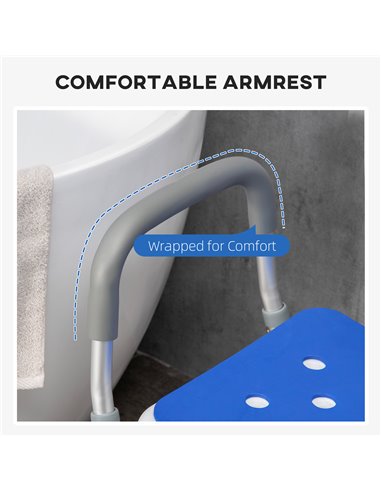 HOMCOM Shower Stools Shower Seat for Elderly and Disabled, EVA Padded, Height Adjustable with Back and Arms, 4 Suction Foot Pads