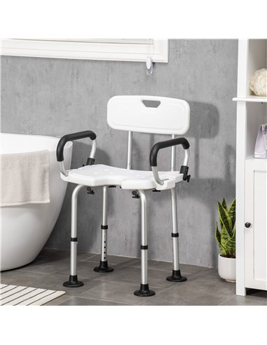 HOMCOM Shower Chair for the Elderly and Disabled, Height Adjustable Shower Stool with Back and Flipped Padded Arms, Suction Foot