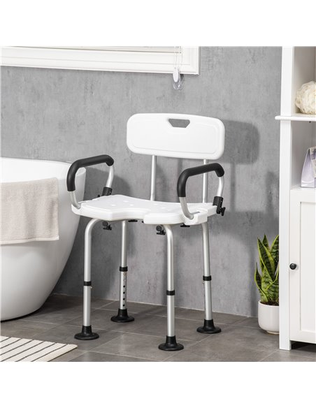 HOMCOM Shower Chair for the Elderly and Disabled, Height Adjustable Shower Stool with Back and Flipped Padded Arms, Suction Foot - pic 71351 | FastDaddyshop