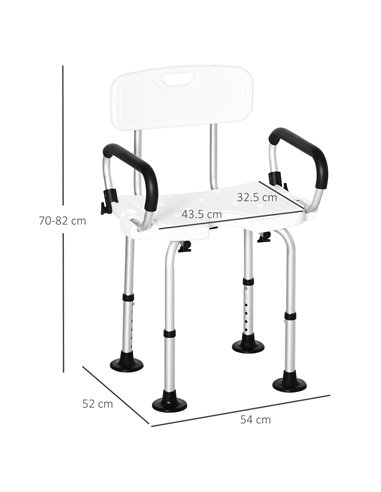 HOMCOM Shower Chair for the Elderly and Disabled, Height Adjustable Shower Stool with Back and Flipped Padded Arms, Suction Foot