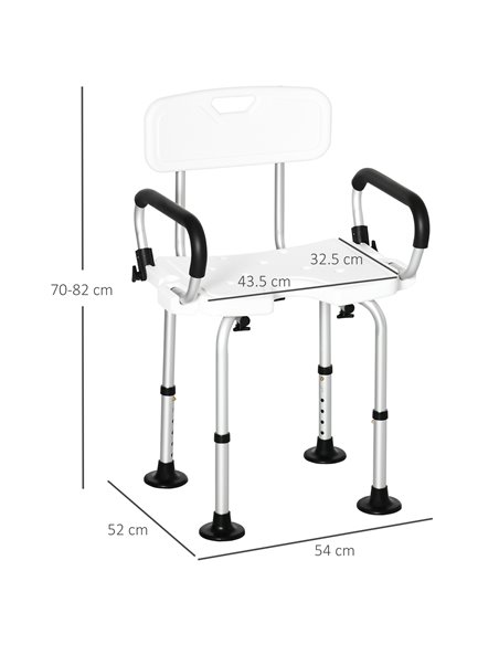 HOMCOM Shower Chair for the Elderly and Disabled, Height Adjustable Shower Stool with Back and Flipped Padded Arms, Suction Foot - pic 71352 | FastDaddyshop