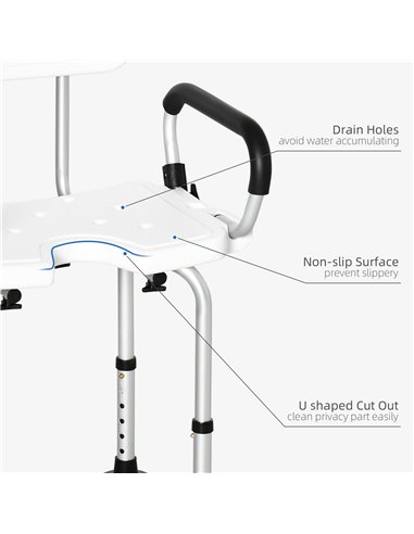 HOMCOM Shower Chair for the Elderly and Disabled, Height Adjustable Shower Stool with Back and Flipped Padded Arms, Suction Foot