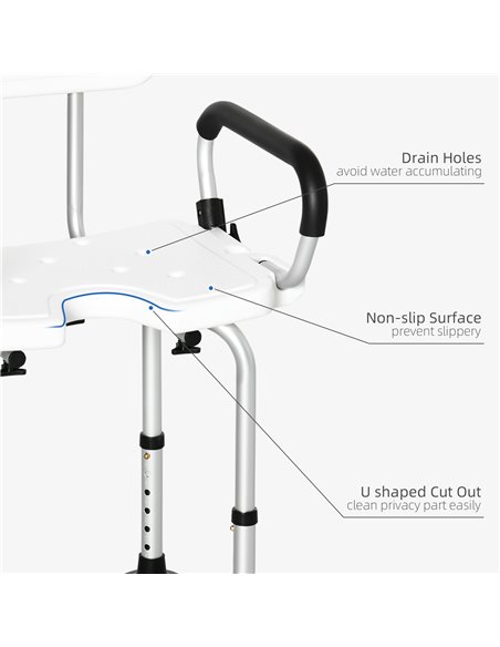 HOMCOM Shower Chair for the Elderly and Disabled, Height Adjustable Shower Stool with Back and Flipped Padded Arms, Suction Foot - pic 71353 | FastDaddyshop