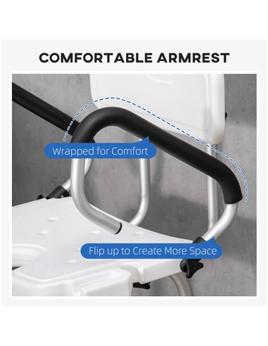 HOMCOM Shower Chair for the Elderly and Disabled, Height Adjustable Shower Stool with Back and Flipped Padded Arms, Suction Foot