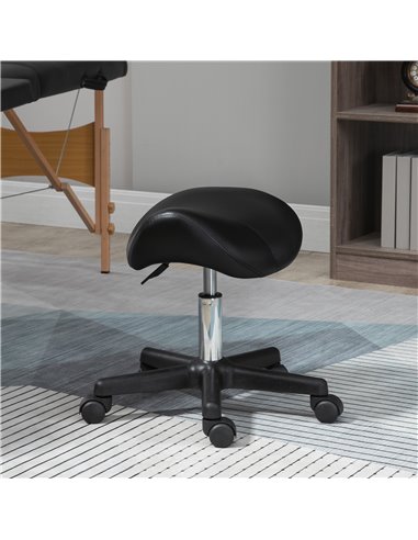 HOMCOM Saddle Stool, PU Leather Adjustable Rolling Salon Chair with Steel Frame for Massage, Spa, Beauty and Tattoo, Black 503-0