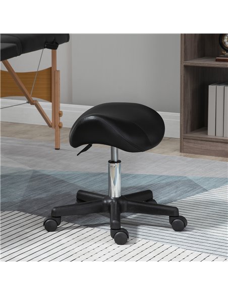 HOMCOM Saddle Stool, PU Leather Adjustable Rolling Salon Chair with Steel Frame for Massage, Spa, Beauty and Tattoo, Black 503-0 - pic 71360 | FastDaddyshop