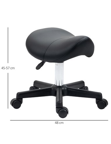 HOMCOM Saddle Stool, PU Leather Adjustable Rolling Salon Chair with Steel Frame for Massage, Spa, Beauty and Tattoo, Black 503-0